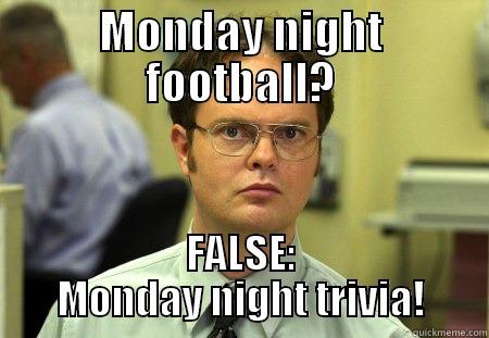 monday night trivia - MONDAY NIGHT FOOTBALL? FALSE: MONDAY NIGHT TRIVIA! Schrute