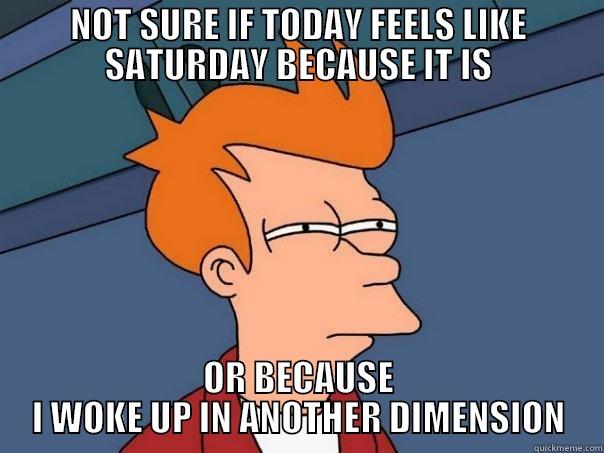 Every time you wake up on the wrong day - NOT SURE IF TODAY FEELS LIKE SATURDAY BECAUSE IT IS OR BECAUSE I WOKE UP IN ANOTHER DIMENSION Futurama Fry