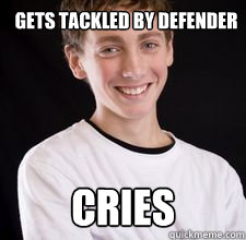 gets tackled by defender cries  High School Freshman