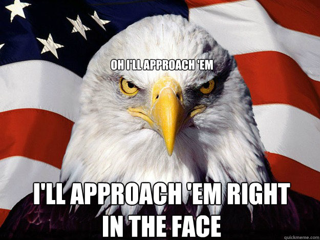 oh i'll approach 'em i'll approach 'em right in the face  Patriotic Eagle