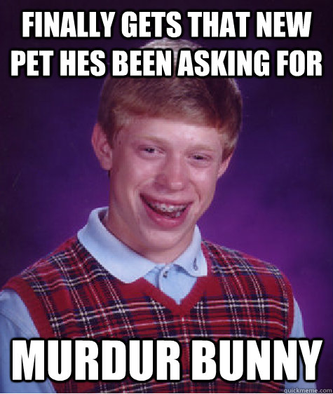 finally gets that new pet hes been asking for murdur bunny  Bad Luck Brian