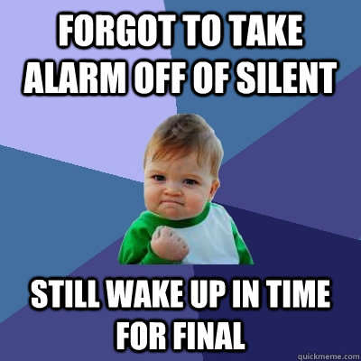 forgot to take alarm off of silent still wake up in time for final  Success Kid