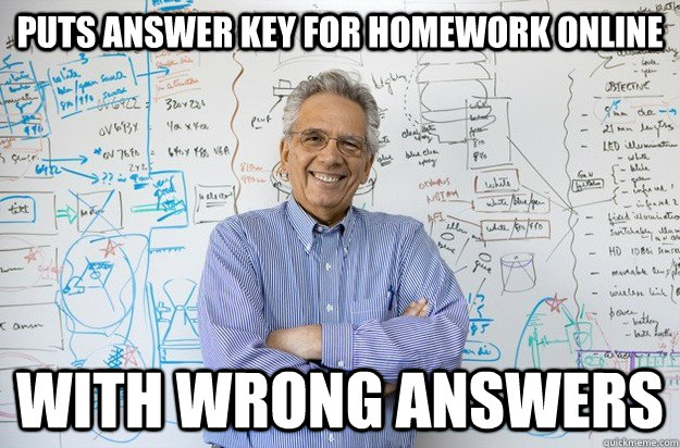 puts answer key for homework online  with wrong answers  Engineering Professor