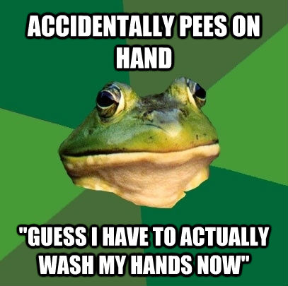 ACCIDENTALLY PEES ON HAND 