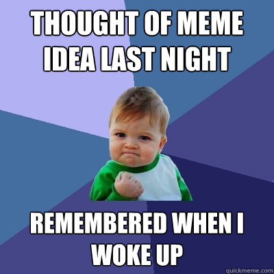 Thought of meme idea last night Remembered when i woke up  Success Kid