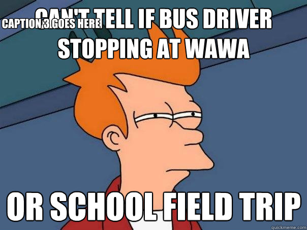 Can't tell if bus driver stopping at wawa or school field trip Caption 3 goes here  Futurama Fry