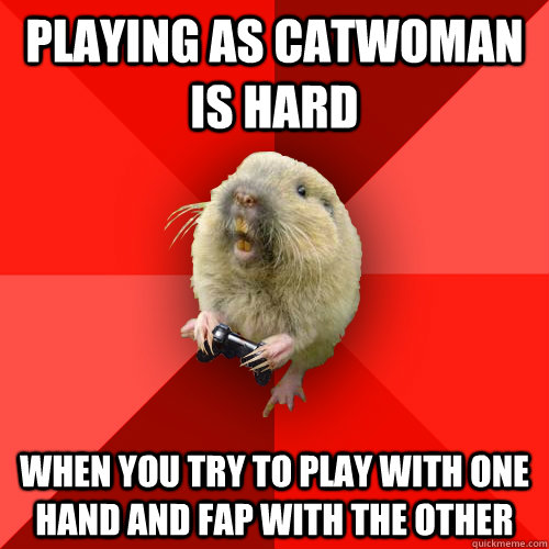 playing as catwoman is hard when you try to play with one hand and fap with the other  Gaming Gopher