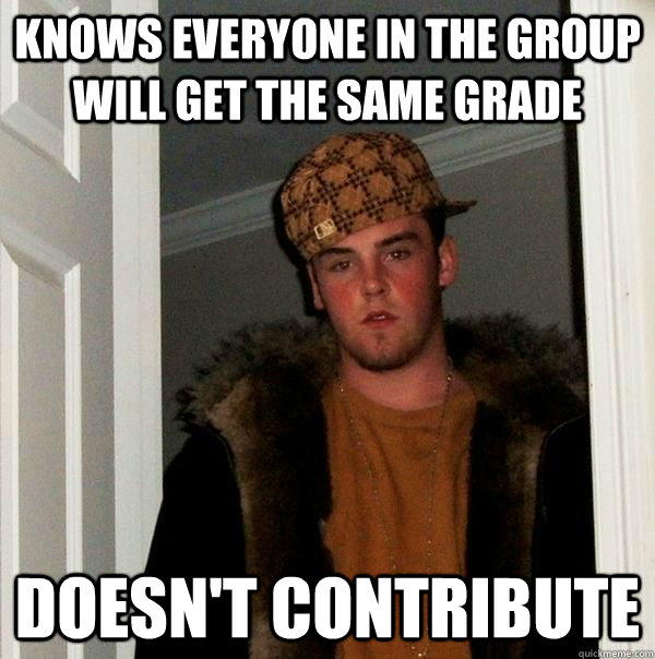 Knows everyone in the group will get the same grade Doesn't contribute  Scumbag Steve