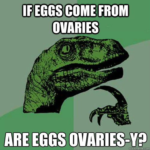 If eggs come from ovaries are eggs ovaries-y?  Philosoraptor