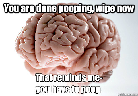 You are done pooping, wipe now That reminds me-
you have to poop.   Scumbag Brain