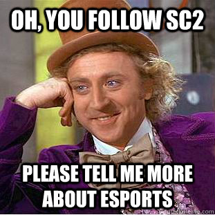 Oh, you follow SC2 Please tell me more about esports  Condescending Wonka