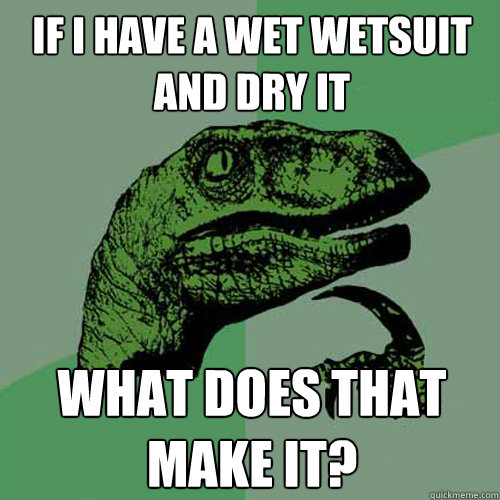 if i have a wet wetsuit and dry it what does that make it? - if i have a wet wetsuit and dry it what does that make it?  Philosoraptor