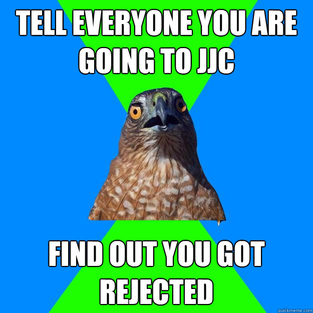 tell everyone you are going to jjc find out you got rejected  Hawkward