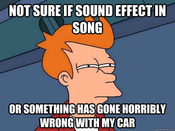 Not sure if sound effect in song  Or something has gone horribly wrong with my car  Futurama Fry