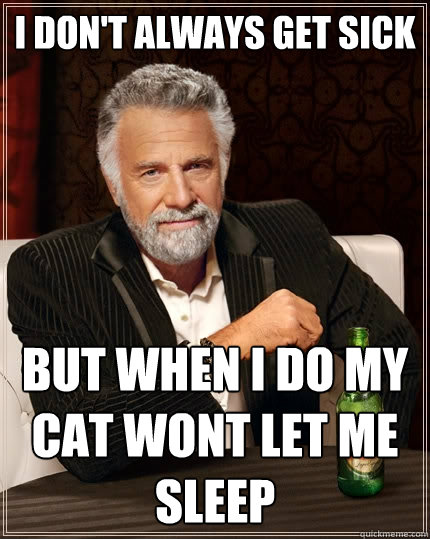 I don't always get sick But when i do my cat wont let me sleep  The Most Interesting Man In The World