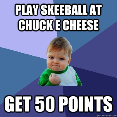 Play skeeball at chuck e cheese get 50 points - Play skeeball at chuck e cheese get 50 points  Success Kid