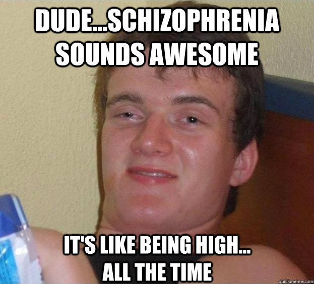 dude...schizophrenia sounds awesome it's like being high...                      all the time  - dude...schizophrenia sounds awesome it's like being high...                      all the time   The High Guy