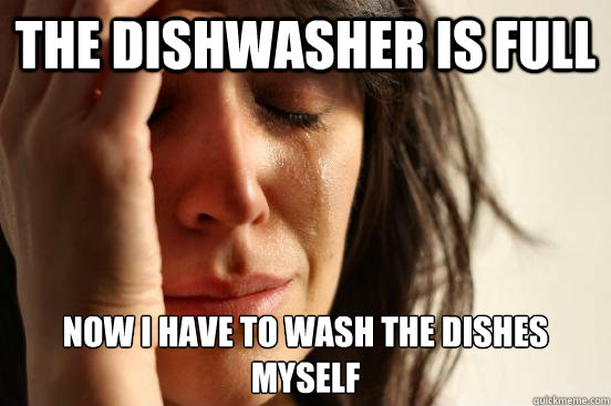 the dishwasher is full now i have to wash the dishes myself  First World Problems