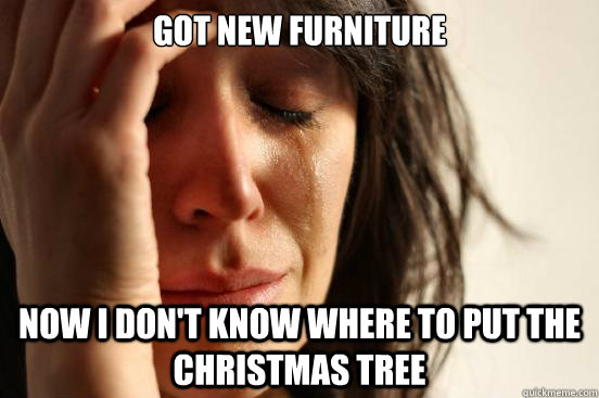 Got new furniture now i don't know where to put the Christmas tree  First World Problems