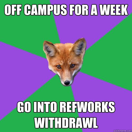 Off Campus for a week Go into RefWorks Withdrawl  Anthropology Major Fox