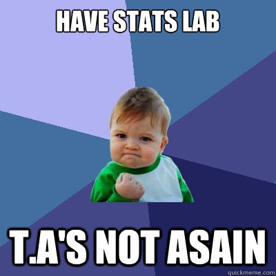 Have Stats Lab T.A's not asain  Success Kid