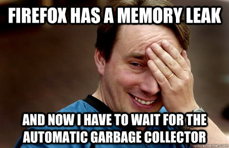 Firefox has a memory leak and now I have to wait for the automatic garbage collector  Linux user problems