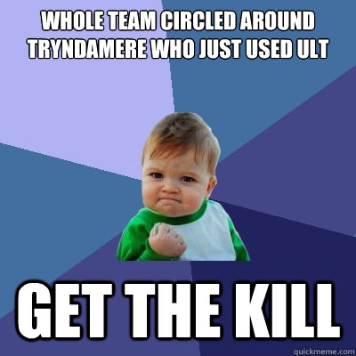 Whole team circled around tryndamere who just used ult get the kill  Success Kid