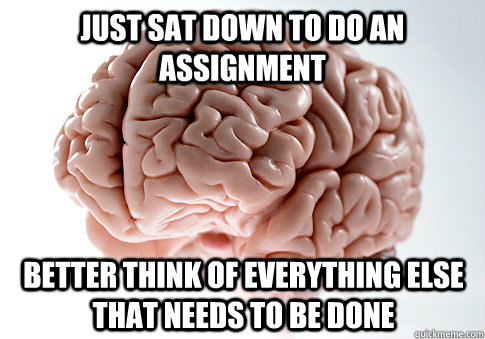 Just sat down to do an assignment Better think of everything else that needs to be done  Scumbag Brain