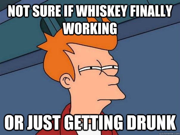 Not sure if whiskey finally working Or just getting drunk  Futurama Fry