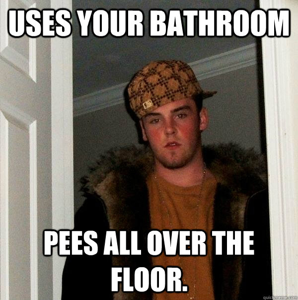 Uses your bathroom pees all over the floor.  Scumbag Steve