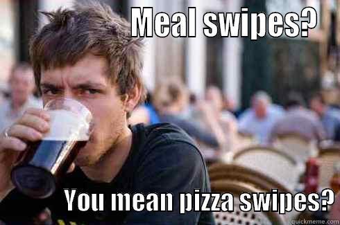                     MEAL SWIPES?                 YOU MEAN PIZZA SWIPES? Lazy College Senior