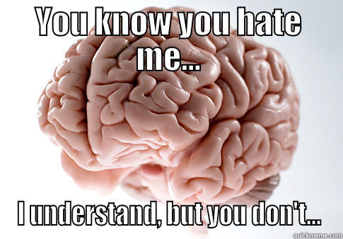 True brains - YOU KNOW YOU HATE ME... I UNDERSTAND, BUT YOU DON'T... Scumbag Brain