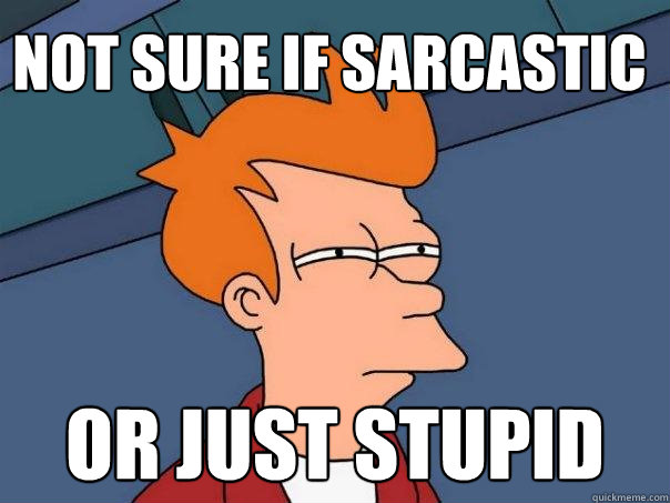 not sure if sarcastic or just stupid - not sure if sarcastic or just stupid  Futurama Fry