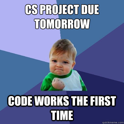 CS PROJECT DUE TOMORROW CODE WORKS THE FIRST TIME  Success Kid