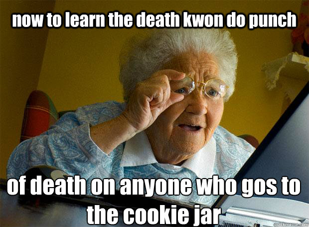 now to learn the death kwon do punch of death on anyone who gos to the cookie jar   Caption 5 goes here - now to learn the death kwon do punch of death on anyone who gos to the cookie jar   Caption 5 goes here  Grandma finds the Internet