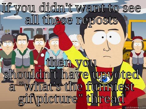 IF YOU DIDN'T WANT TO SEE ALL THESE REPOSTS THEN YOU SHOULDN'T HAVE UPVOTED A 