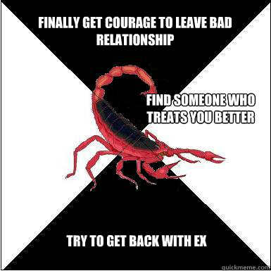 Finally get courage to leave bad relationship Find someone who treats you better Try to get back with ex  Borderline scorpion