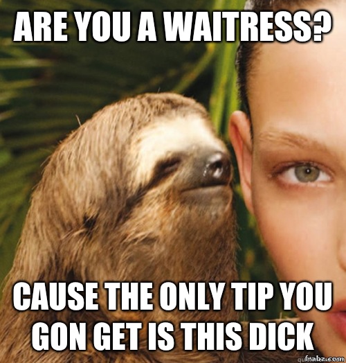 Are you a waitress? Cause the only tip you gon get is this dick  rape sloth