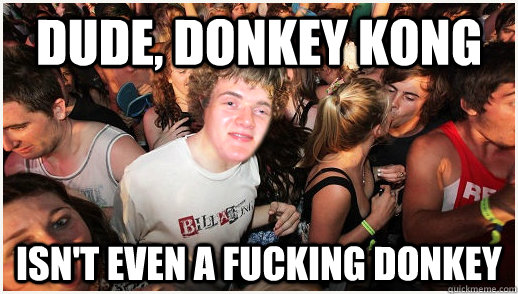 dude, donkey kong isn't even a fucking donkey - dude, donkey kong isn't even a fucking donkey  Sudden Clarity 10 Guy