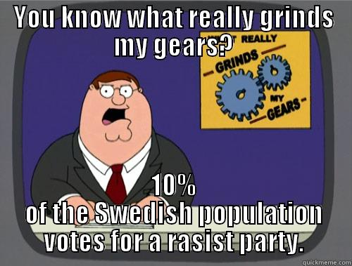 YOU KNOW WHAT REALLY GRINDS MY GEARS? 10% OF THE SWEDISH POPULATION VOTES FOR A RACIST PARTY. Grinds my gears