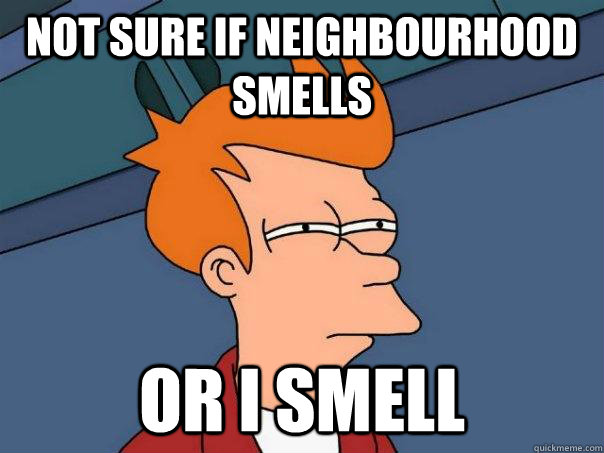 Not sure if neighbourhood smells Or I smell  Futurama Fry