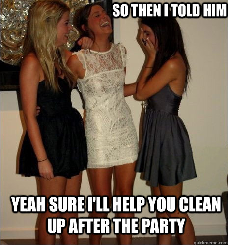 so then i told him Yeah sure I'll help you clean up after the party  Vindictive Girls