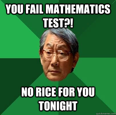 you fail mathematics test?! No rice for you tonight  High Expectations Asian Father