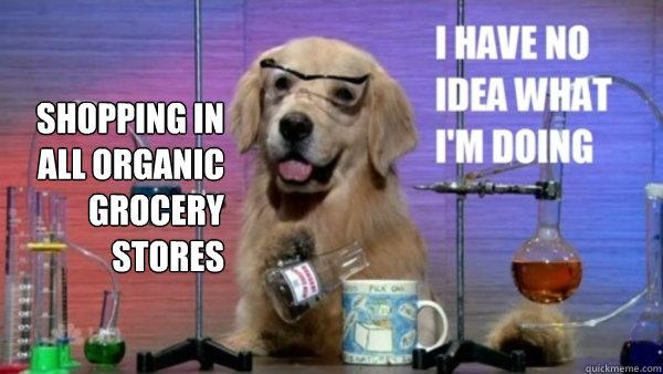 Shopping in all organic grocery stores   science dog