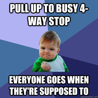 Pull up to busy 4-way stop everyone goes when they're supposed to  Success Kid