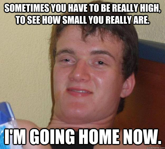 Sometimes you have to be really high, to see how small you really are. I'm going home now. - Sometimes you have to be really high, to see how small you really are. I'm going home now.  10 Guy