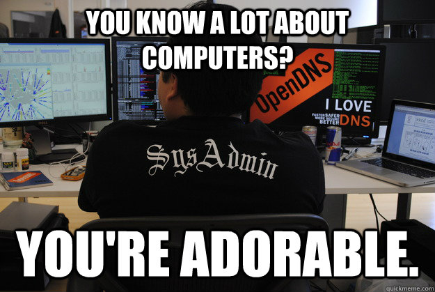 You know a lot about computers? You're adorable.  Success SysAdmin