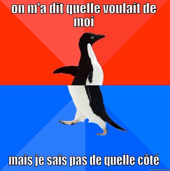 ON M'A DIT QUELLE VOULAIT DE MOI MAIS JE SAIS PAS DE QUELLE CÔTÉ Socially Awesome Awkward Penguin