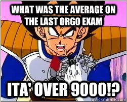 what was the average on the last orgo exam ita' over 9000!?  Rutgers Orgo Meme