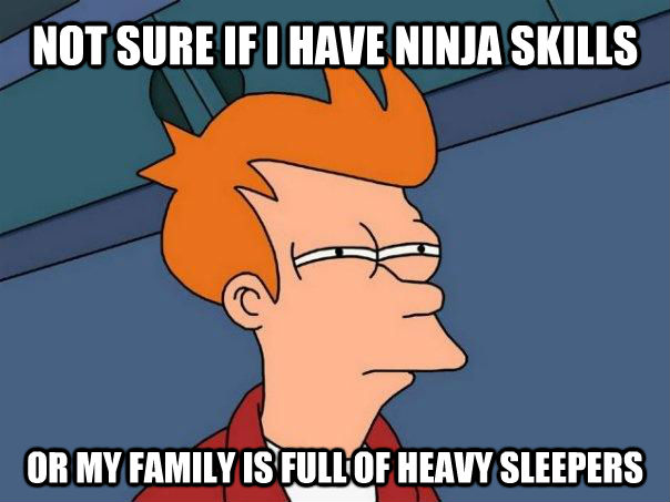 NOT SURE IF I HAVE NINJA SKILLS 
OR MY FAMILY IS FULL OF HEAVY SLEEPERS  Futurama Fry